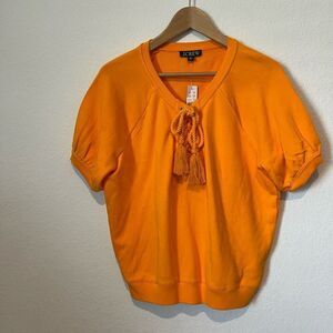 J. Crew University Terry Short-Sleeve Lace-up Shirt Orange Women’s Small NWT